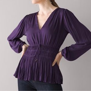 White House Black Market Purple Tie Waist Top - Size Large